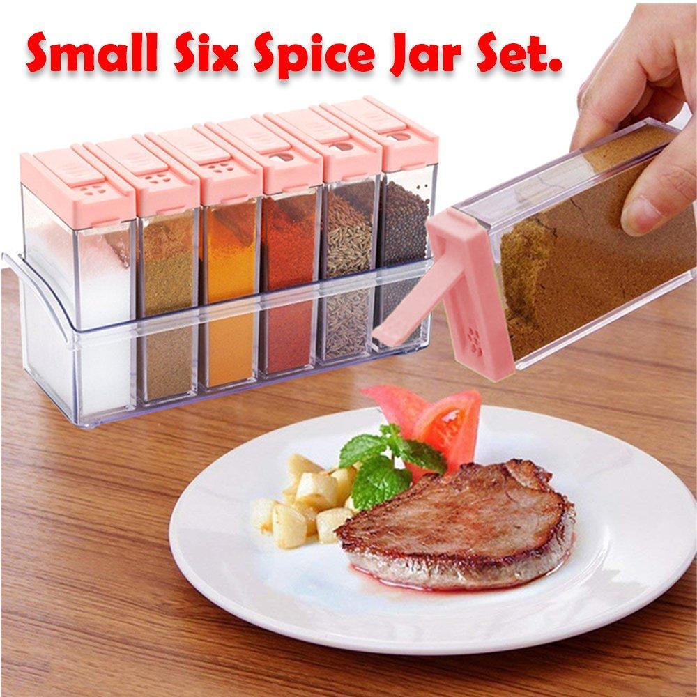 Set of six plastic spice jars in different colors Set of six plastic spice jars in different colors